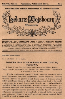 Lekarz wojskowy: miesięcznik organ oficer&oacute;w korpusu sanitarnego sł. czynnej i rezerwy 1927, R. VIII, T. X, nr 4