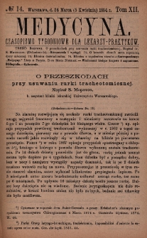 Medycyna : czasopismo tygodniowe dla lekarzy praktyków 1884, T. XII, nr 14
