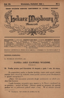 Lekarz wojskowy: miesięcznik organ oficerów korpusu sanitarnego sł. czynnej i rezerwy 1926, R. VII, nr 4