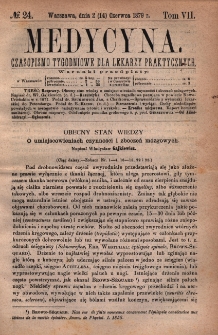 Medycyna : czasopismo tygodniowe dla lekarzy praktycznych 1879, T.VII, nr 24