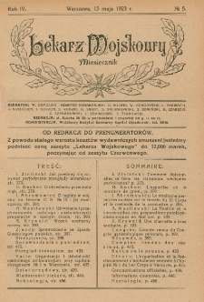 Lekarz wojskowy: miesięcznik 1923, R. IV, nr 5