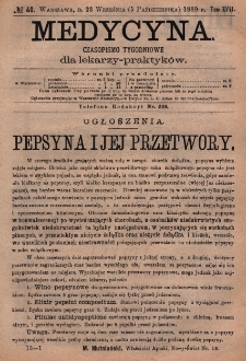 Medycyna : czasopismo tygodniowe dla lekarzy praktyk&oacute;w 1889, T. XVII, nr 40