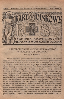 Lekarz wojskowy: tygodnik poświęcony medycynie wojskowej i ogólnej 1920, R. I, nr 47-50