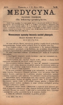 Medycyna : czasopismo tygodniowe dla lekarzy praktyków 1892, T. XX, nr 21