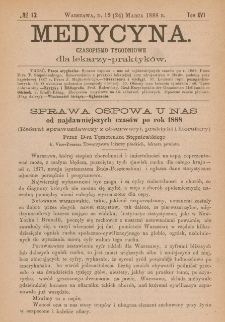 Medycyna : czasopismo tygodniowe dla lekarzy praktyk&oacute;w 1888, T.XVI, nr 12