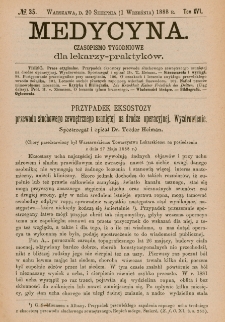Medycyna : czasopismo tygodniowe dla lekarzy praktyk&oacute;w 1888, T.XVI, nr 35