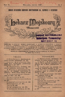 Lekarz wojskowy: miesięcznik organ oficerów korpusu sanitarnego sł. czynnej i rezerwy 1925, R. VI, nr 3