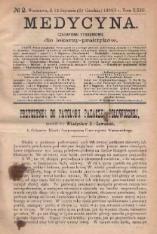 Medycyna : czasopismo tygodniowe dla lekarzy praktyk&oacute;w 1895, T. XXIII, nr 2