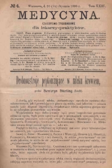 Medycyna : czasopismo tygodniowe dla lekarzy praktyk&oacute;w 1895, T. XXIII, nr 4
