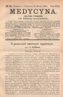 Medycyna : czasopismo tygodniowe dla lekarzy praktyk&oacute;w 1895, T. XXIII, nr 14