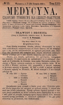Medycyna : czasopismo tygodniowe dla lekarzy praktyk&oacute;w 1885, T. XIII, nr 35