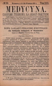 Medycyna : czasopismo tygodniowe dla lekarzy praktyk&oacute;w 1885, T. XIII, nr 39