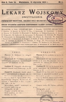 Lekarz wojskowy: dwutygodnik organ oficer&oacute;w korpusu sanitarnego sł. czynnej i rezerwy 1929, R. X. T. XIII, nr 2