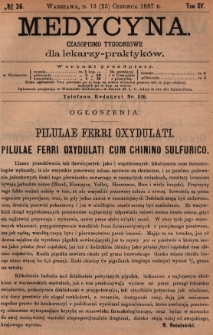 Medycyna : czasopismo tygodniowe dla lekarzy praktyk&oacute;w 1887, T.XV, nr 26
