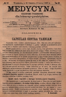 Medycyna : czasopismo tygodniowe dla lekarzy praktyk&oacute;w 1887, T.XV, nr 27