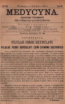Medycyna : czasopismo tygodniowe dla lekarzy praktyk&oacute;w 1887, T.XV, nr 29