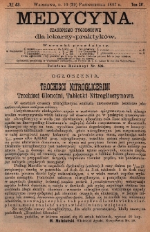 Medycyna : czasopismo tygodniowe dla lekarzy praktyk&oacute;w 1887, T.XV, nr 43