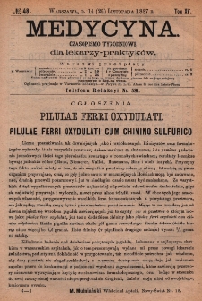 Medycyna : czasopismo tygodniowe dla lekarzy praktyk&oacute;w 1887, T.XV, nr 48
