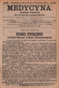 Medycyna : czasopismo tygodniowe dla lekarzy praktyk&oacute;w 1887, T.XV, nr 49