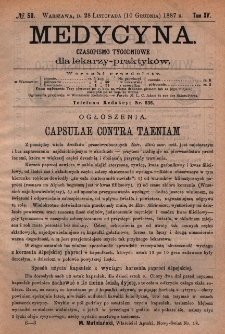 Medycyna : czasopismo tygodniowe dla lekarzy praktyk&oacute;w 1887, T.XV, nr 50
