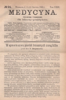 Medycyna : czasopismo tygodniowe dla lekarzy praktyk&oacute;w 1895, T. XXIII, nr 24
