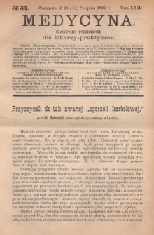 Medycyna : czasopismo tygodniowe dla lekarzy praktyk&oacute;w 1895, T. XXIII, nr 34