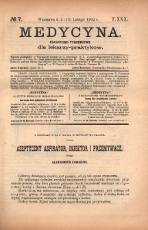 Medycyna : czasopismo tygodniowe dla lekarzy praktyk&oacute;w 1902, T.XXX, nr 7