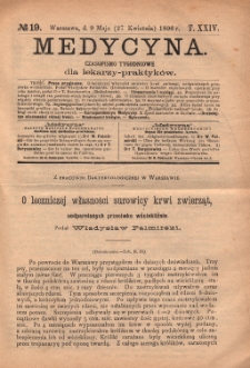 Medycyna : czasopismo tygodniowe dla lekarzy praktyków 1896, T.XXIV, nr 19