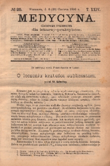 Medycyna : czasopismo tygodniowe dla lekarzy praktyków 1896, T.XXIV, nr 25