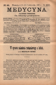 Medycyna : czasopismo tygodniowe dla lekarzy praktyków 1897, T.XXV, nr 44