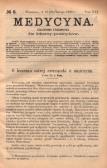 Medycyna : czasopismo tygodniowe dla lekarzy praktyk&oacute;w 1893, T. XXI, nr 8