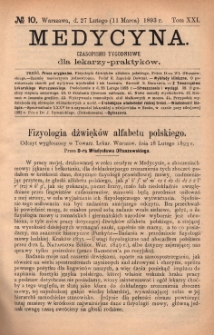 Medycyna : czasopismo tygodniowe dla lekarzy praktyk&oacute;w 1893, T. XXI, nr 10