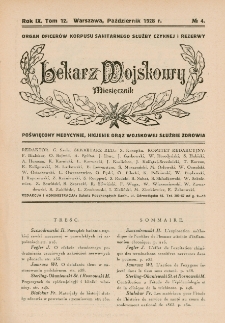 Lekarz wojskowy : miesięcznik organ oficer&oacute;w korpusu sanitarnego sł. czynnej i rezerwy 1928, R. IX, T. XII, nr 4