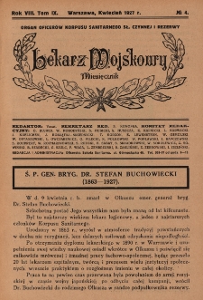 Lekarz wojskowy: miesięcznik organ oficerów korpusu sanitarnego sł. czynnej i rezerwy 1927, R. VIII, T. IX, nr 4