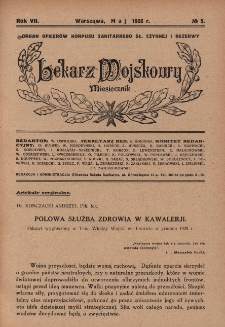 Lekarz wojskowy: miesięcznik organ oficerów korpusu sanitarnego sł. czynnej i rezerwy 1926, R. VII, nr 5