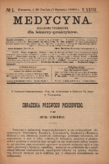 Medycyna : czasopismo tygodniowe dla lekarzy praktyk&oacute;w 1899, T.XXVII, nr 1