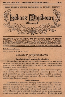 Lekarz wojskowy : miesięcznik organ oficerów korpusu sanitarnego sł. czynnej i rezerwy 1926, R. VII, T.VIII, nr 4