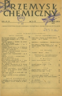 Przemysł Chemiczny : Organ Centralnego Zarządu Przemysłu Chemicznego w Polsce R. IV(27) Nr 1-2 (1948)