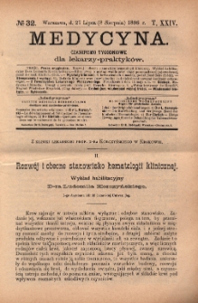 Medycyna : czasopismo tygodniowe dla lekarzy praktyków 1896, T.XXIV, nr 32
