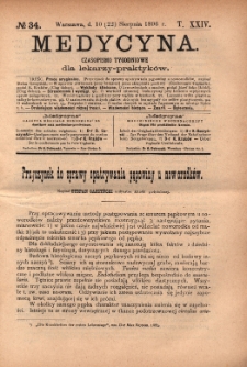 Medycyna : czasopismo tygodniowe dla lekarzy praktyków 1896, T.XXIV, nr 34
