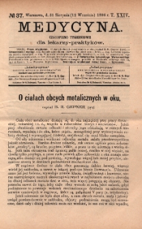 Medycyna : czasopismo tygodniowe dla lekarzy praktyków 1896, T.XXIV, nr 37