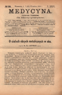 Medycyna : czasopismo tygodniowe dla lekarzy praktyków 1896, T.XXIV, nr 38