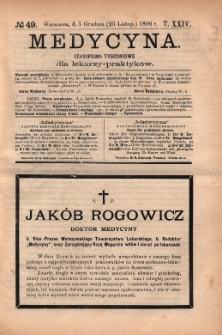 Medycyna : czasopismo tygodniowe dla lekarzy praktyków 1896, T.XXIV, nr 49