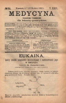Medycyna : czasopismo tygodniowe dla lekarzy praktyków 1896, T.XXIV, nr 51