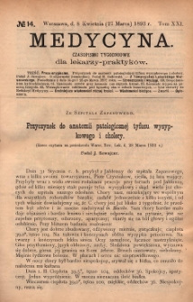Medycyna : czasopismo tygodniowe dla lekarzy praktyk&oacute;w 1893, T. XXI, nr 14