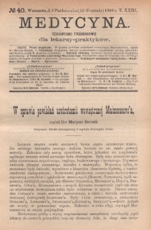 Medycyna : czasopismo tygodniowe dla lekarzy praktyk&oacute;w 1895, T. XXIII, nr 40