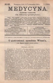 Medycyna : czasopismo tygodniowe dla lekarzy praktyk&oacute;w 1895, T. XXIII, nr 43