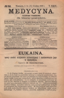 Medycyna : czasopismo tygodniowe dla lekarzy praktyków 1896, T.XXIV, nr 52