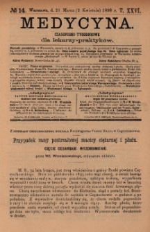 Medycyna : czasopismo tygodniowe dla lekarzy praktyków 1898, T. XXVI, nr 14