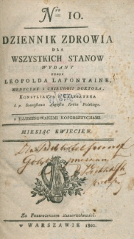 Dziennik Zdowia dla Wszystkich Stanów. Nr 10, kwiecień, 1802